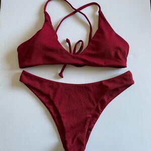 ZAFUL Ribbed Two-Piece Bikini Swimsuit, Red Size 6 (Medium)